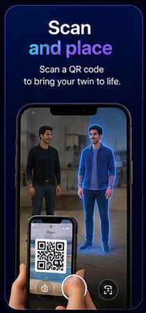 Scan and place screen: scan a QR code to bring your twin to life